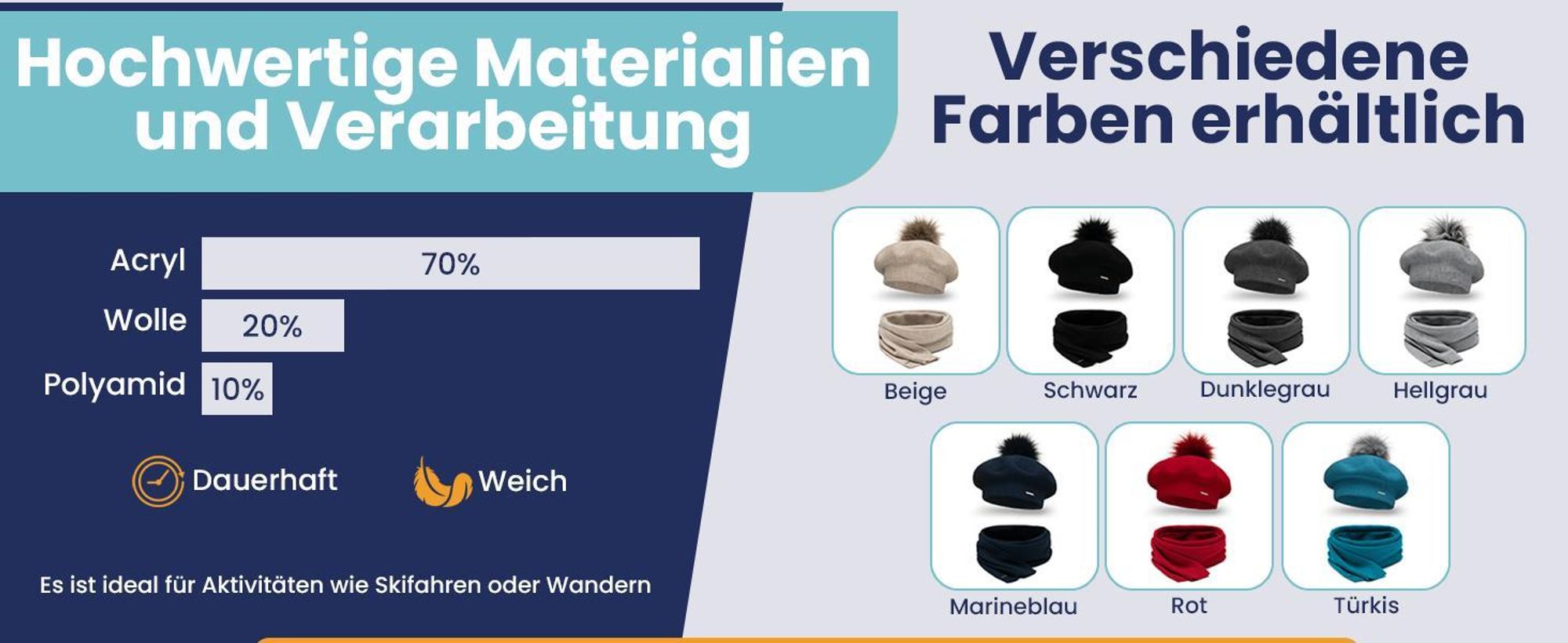 Vivisence Baskenmütze Damen mit bommel Universalgröße - Mütze Damen Elegant Frauen Strickmütze herbst warm Kopfbedeckung klassisch Wintermütze - Beige