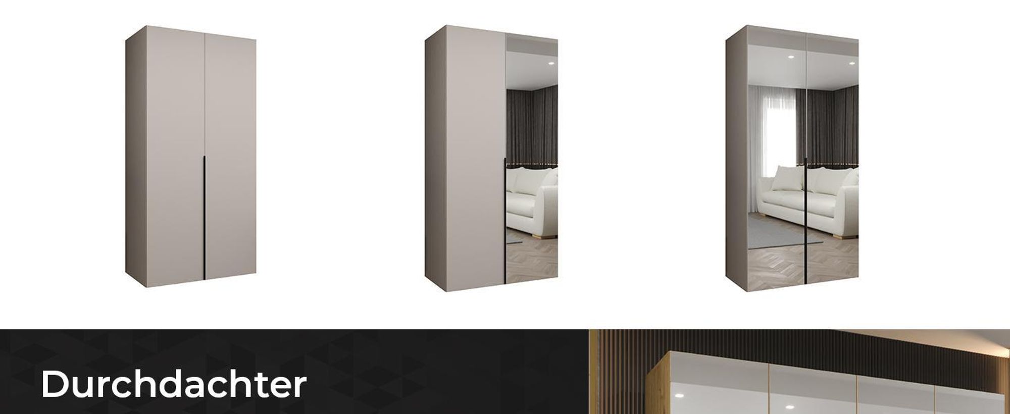 MEBLE KRYSPOL, Kleiderschrank Spiegel, 150x202x52, Schwarz, Griff Schwarz