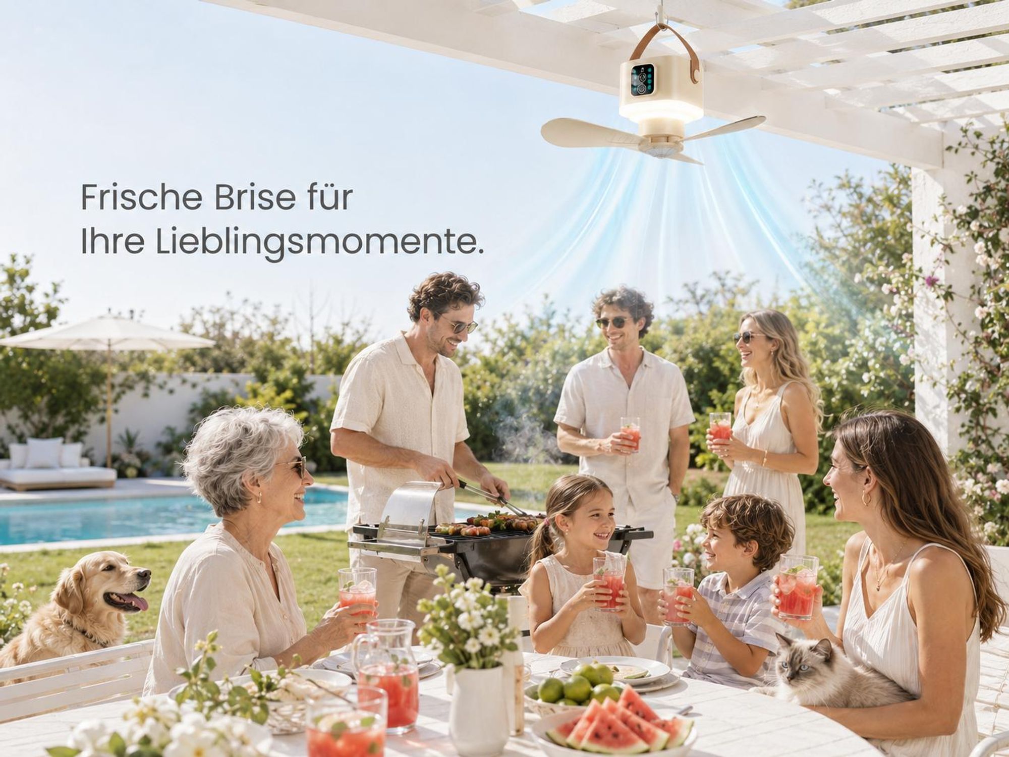 Ø24cm Camping Ventilator mit Licht, Akku 7200mAh, Touch-Stop Sicherheit, USB-C, Fernbedienung & Timer, 3-in-1 Hängeventilator für Zelt Wohnmobil