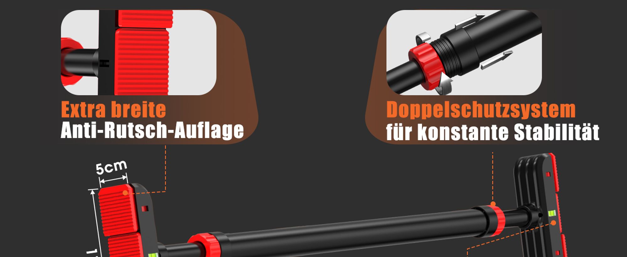 DH FitLife Türreck Klimmzugstange mit Wasserwaage und Federstruktur ohne Schrauben | Pull up bar | Türreck für Krafttraining zum Eindrehen | Reckstange für Tür 72-92cm