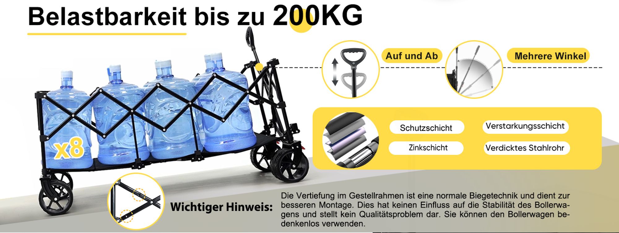 Sekey XXXL Bollerwagen Faltbar 300L 200KG Transportwagen Groß Handwagen, Schwarz