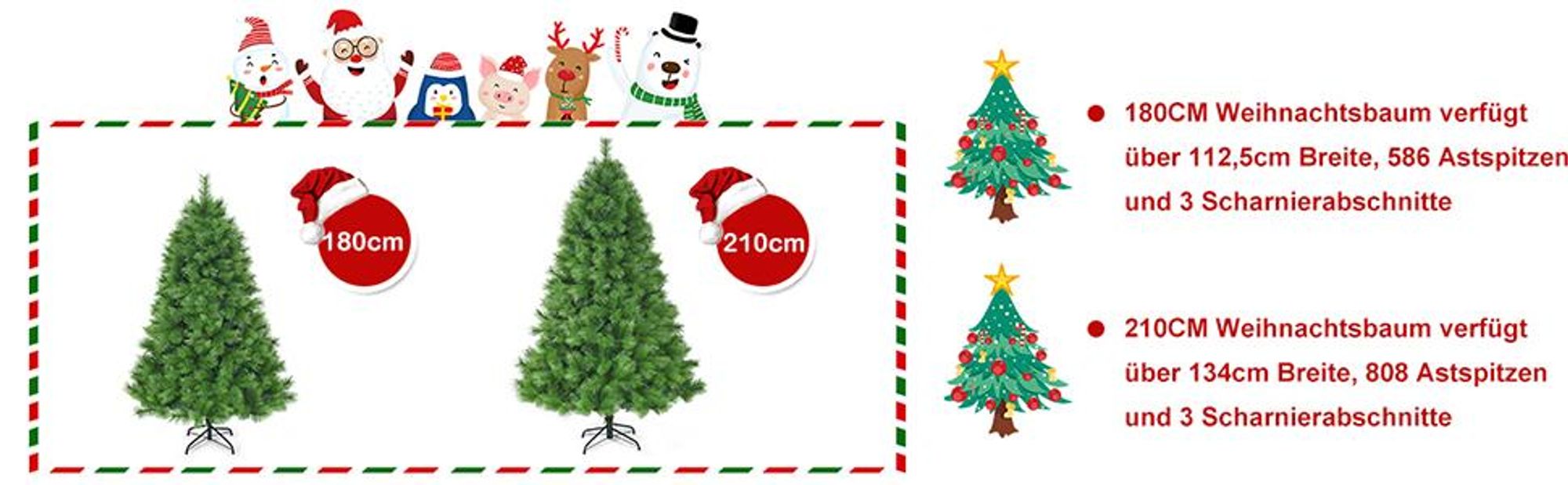 COSTWAY 180cm Künstlicher Weihnachtsbaum, Tannenbaum mit Metallständer, Kunstbaum Weihnachten Klappsystem, Christbaum PVC Nadeln, Grün