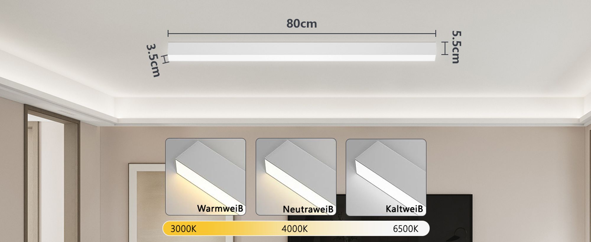 ZMH LED Deckenleuchte Wohnzimmer Deckenlampe 25W Modern Weiß Deckenbeleuchtung 80CM Dimmbar mit Fernbedienung für Schlafzimmer Küche Büro Esszimmer