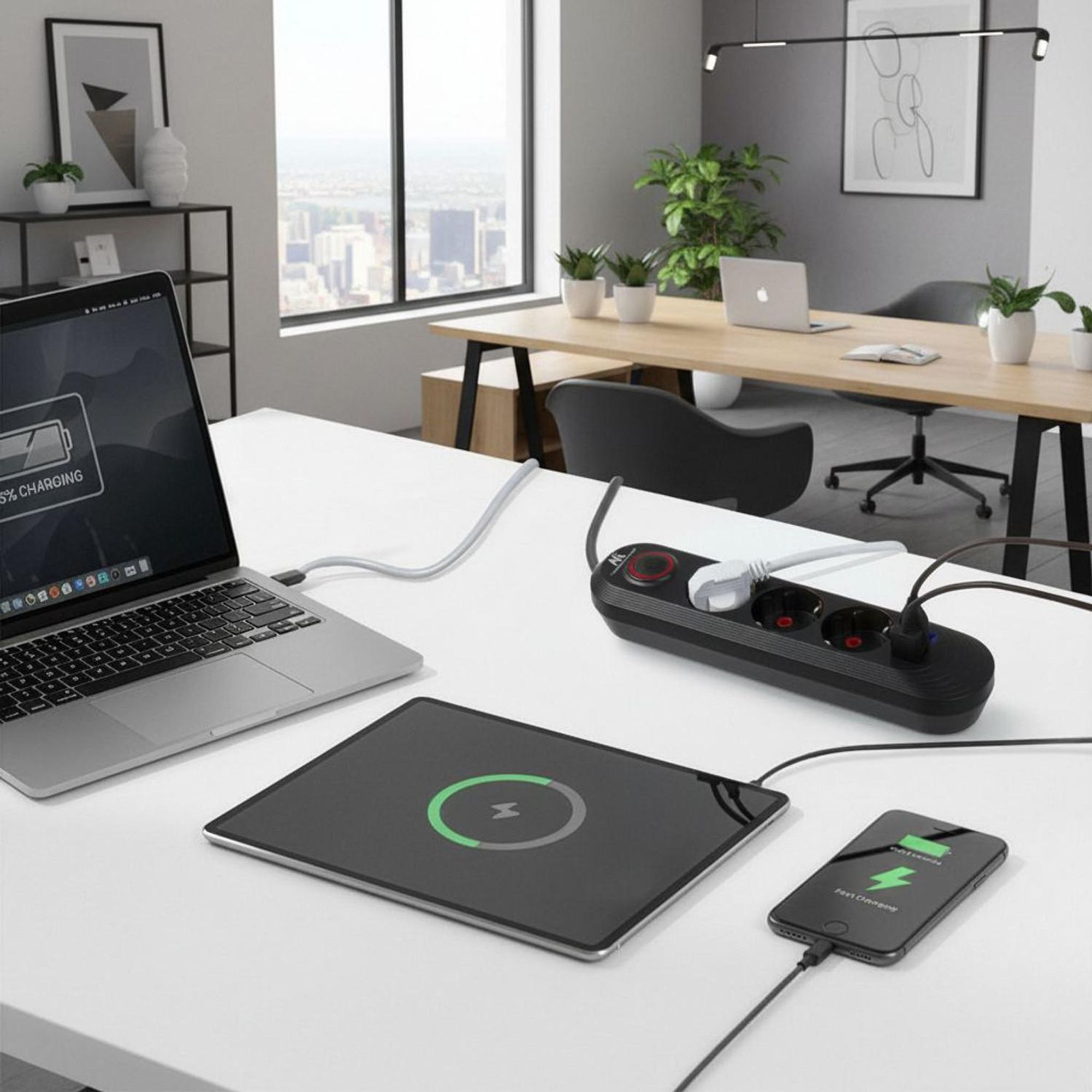Maclean Steckdosenleiste 3-Steckdosen-Verlängerungskabel + 3xUSB 110-240V AC 50/60Hz 2,1A max 2500W 1,5m schwarz MCE394 B