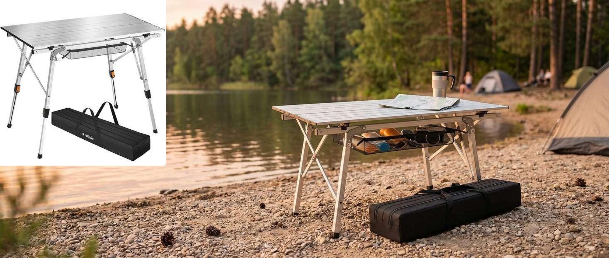 tectake® Aluminium Campingtisch Tina faltbar 90 x 52 x 47 - 70 cm