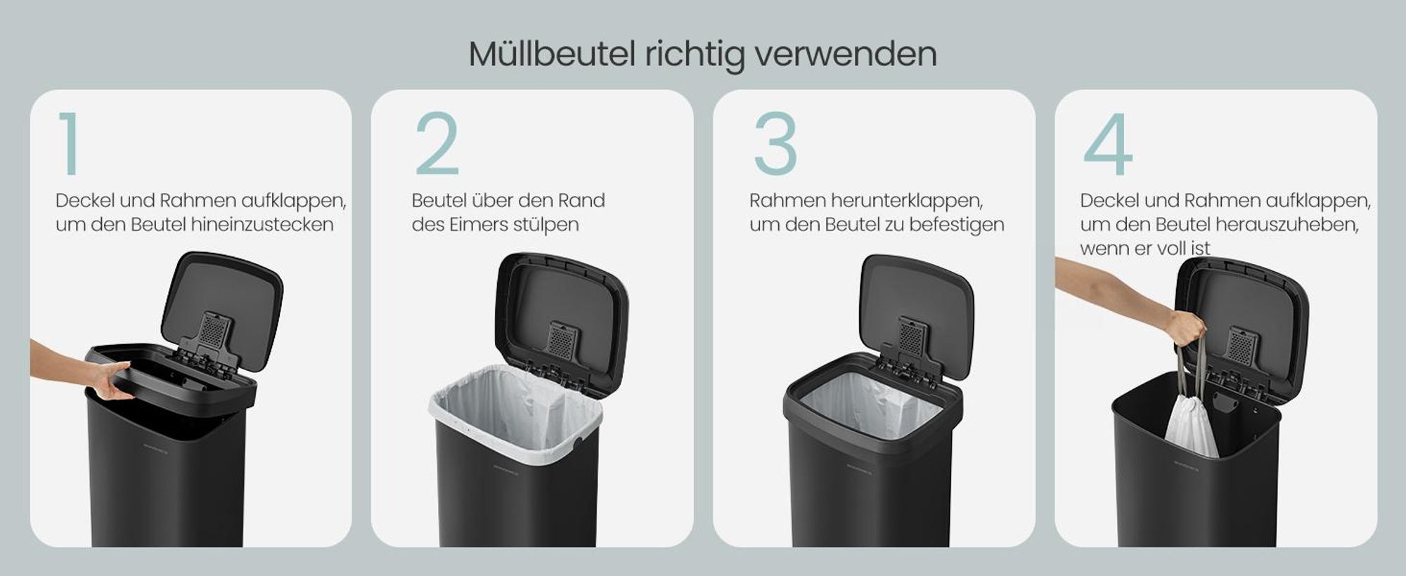 SONGMICS Mülleimer Küche 68 Liter Abfalleimer  Tretmülleimer Metall schwarz