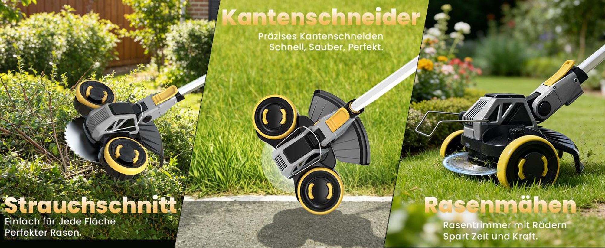 Akku Rasentrimmer, 4in1 Rasenkantenschneider, mit 2× 4000mAh Akku, kompatibel mit Makita-Akkus, Bürstenloser Motor, Gartengerate mit Unkrautbürste