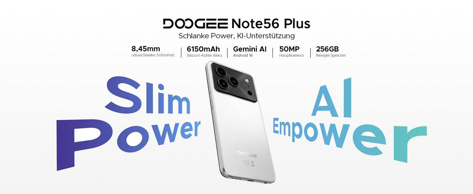 DOOGEE Note56 Plus Smartphone Handy, Android 16, 6,56" 90Hz, 6150mAh Akku, 48GB+256GB, 4G, 50MP, NFC, Fingerabdruck, Gesichtserkennung, ohne Vertrag