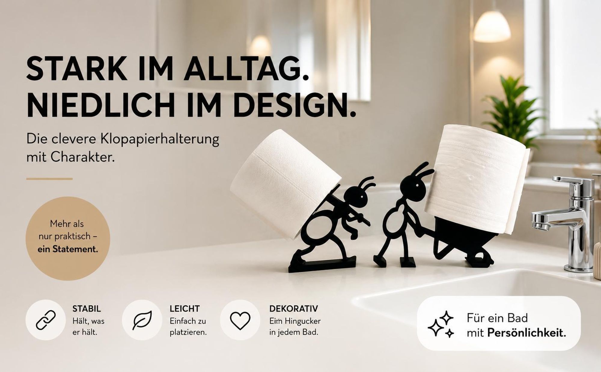 Toilettenpapierhalter Lustiger Rollenhalter 2 Stück WC Rollenständer Ameisen Käfer Design Klopapierhalter ohne Montage YaLiva Decor