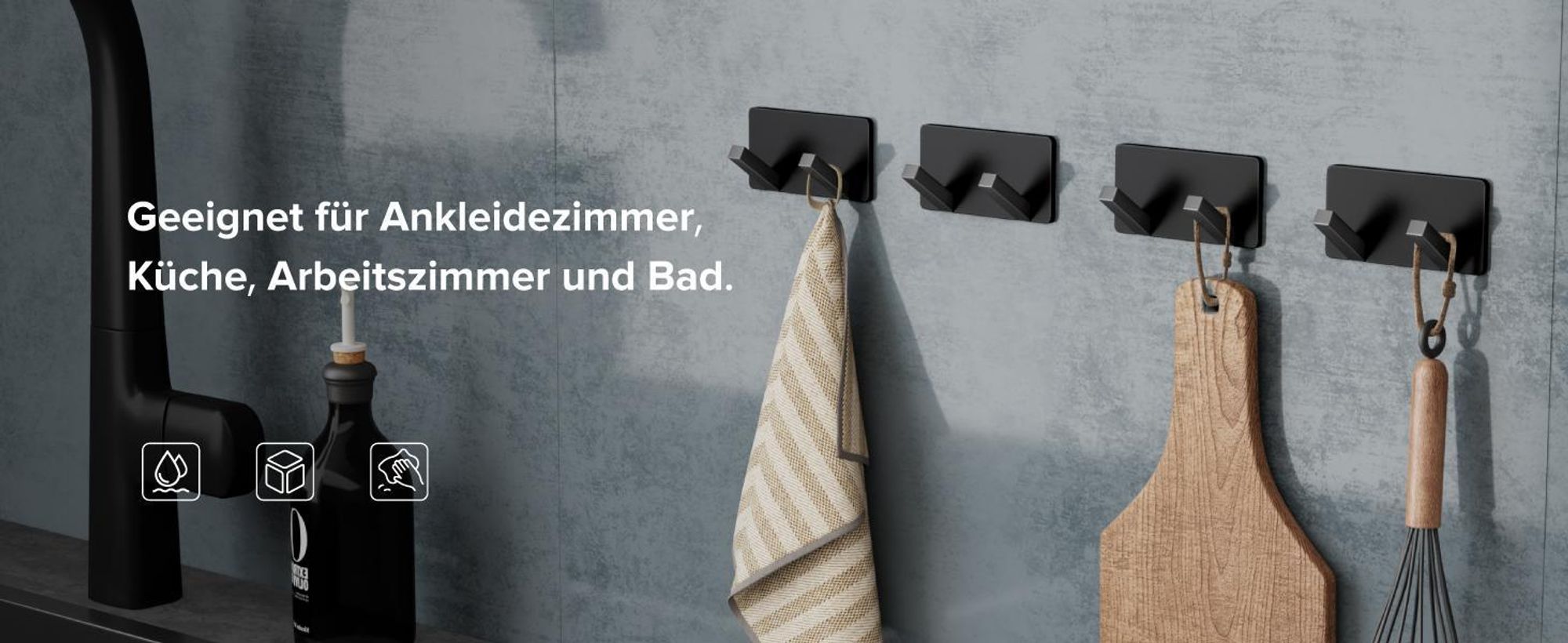 doporro Garderobenhaken Edelstahl, Kleiderhaken Wand mit 2 Haken, selbstklebend & ohne Bohren Matt Weiß für Jacken, Handtücher Stalo-04
