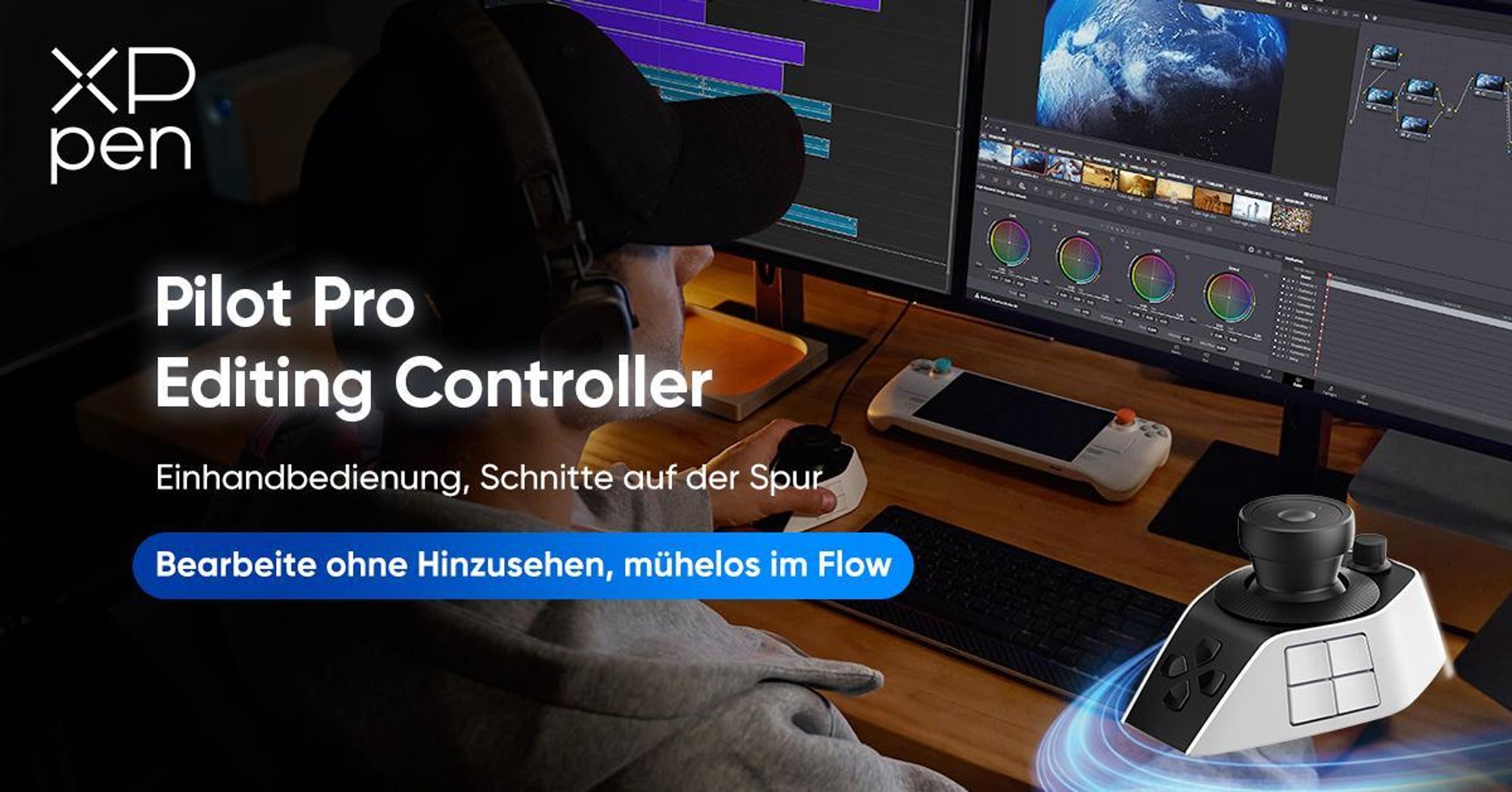 XPPen Pilot Pro Bluetooth Kreativ-Konsole für Videobearbeitung & Grafikdesign, kompatibel mit Adobe & DaVinci Resolve