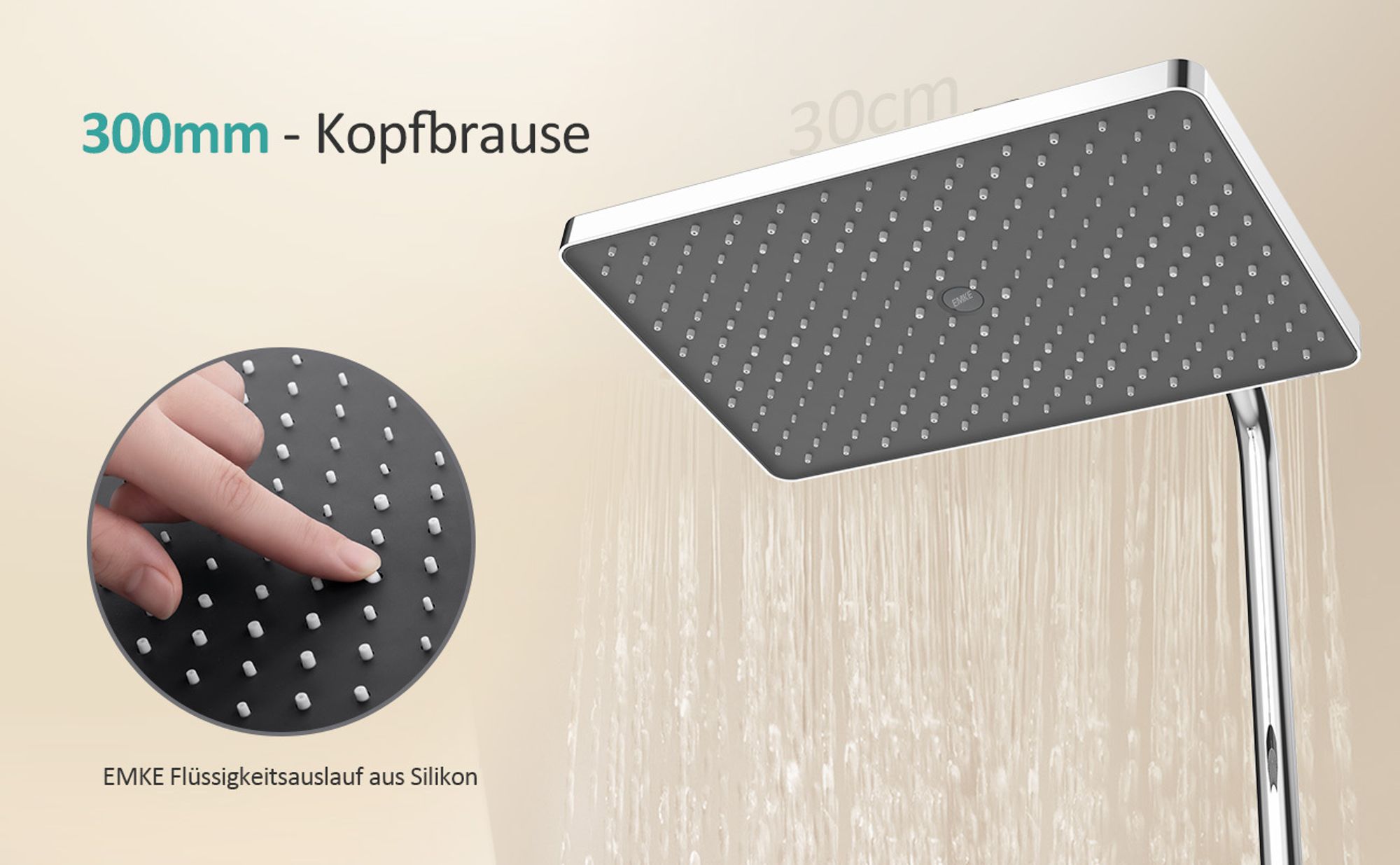 EMKE Duschsystem mit Thermostat Glasablage Handbrause 3 Strahlarten Regendusche, Bad- & Duscharmaturen, Wandmontage, KTW-, Chrom - F09