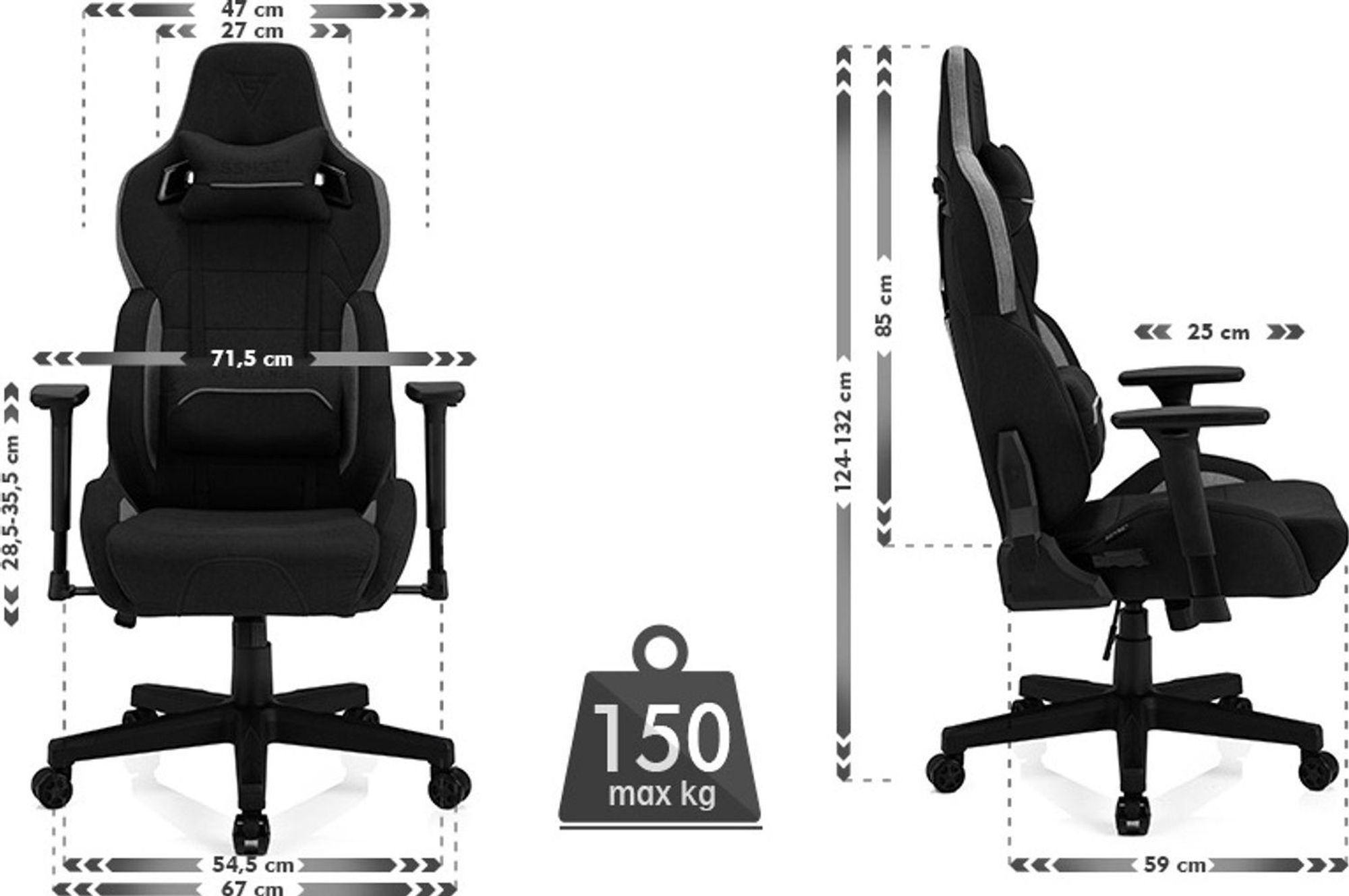 SENSE7 Sentinel – fotel gamingowy, fotel biurowy, ergonomiczny fotel biurowy, ergonomiczny fotel dla graczy, fotel gamingowy, fotel gamingowy w kolorze czarnym, fotele gamingowe o nośności 150 kg