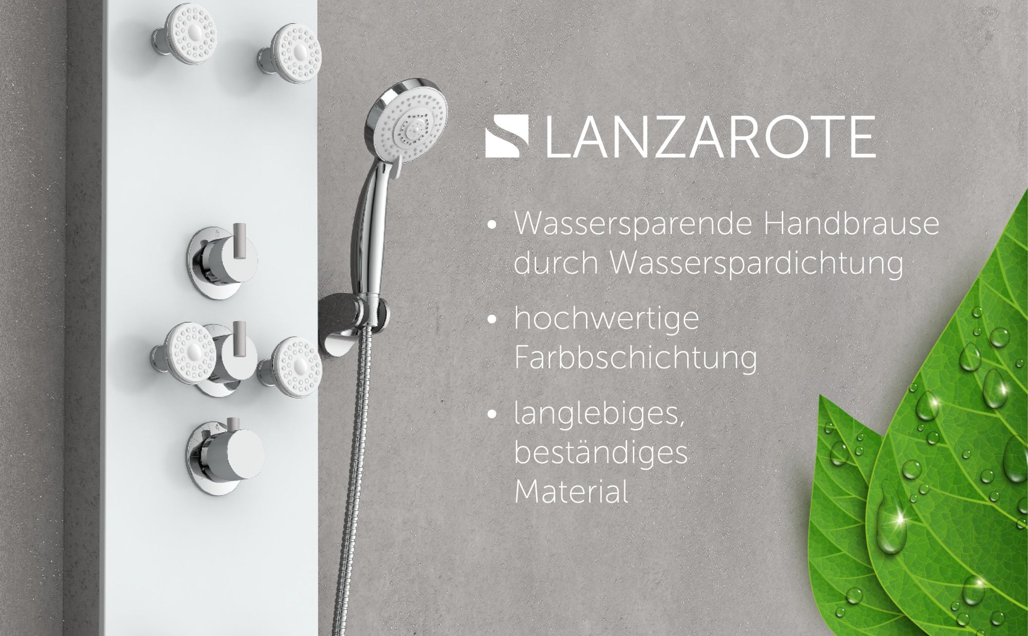 SCHÜTTE Duschpaneel LANZAROTE, Duschset mit Armatur, Glas Duschsäule Weiß