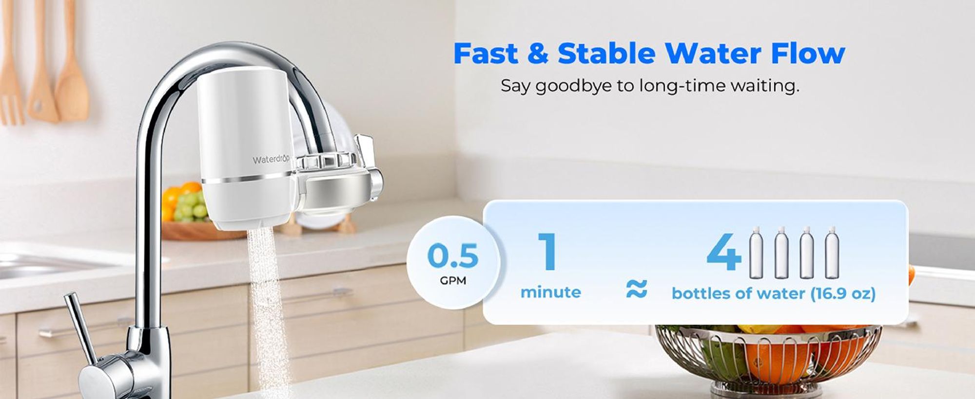 Waterdrop Wasserfilter für Wasserhahn, Leitungswasserfilter, Entfernt Chlor, Schwermetalle und Schlechten Geschmack (1 Filter Enthalten) WD-FC-01