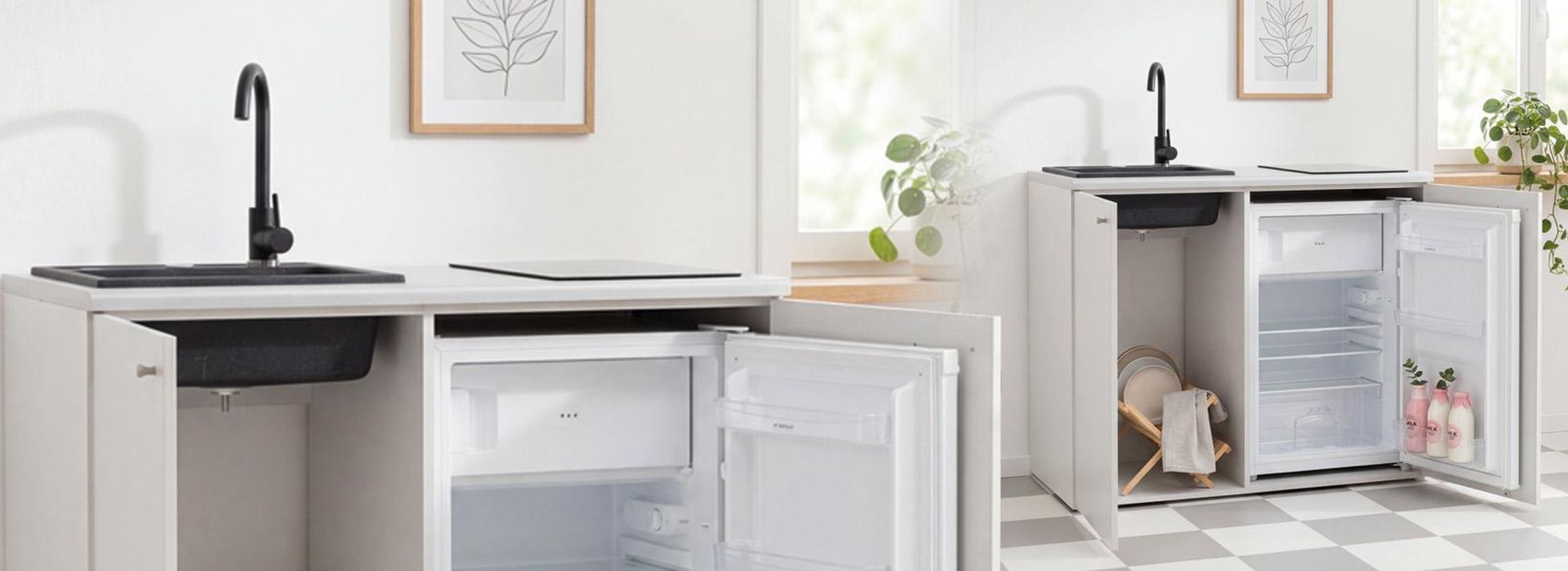 Miniküche, freistehende Küche, Induktionskochfeld, Granitspüle, Kühlschrank, Kochnische MPM SMK-02