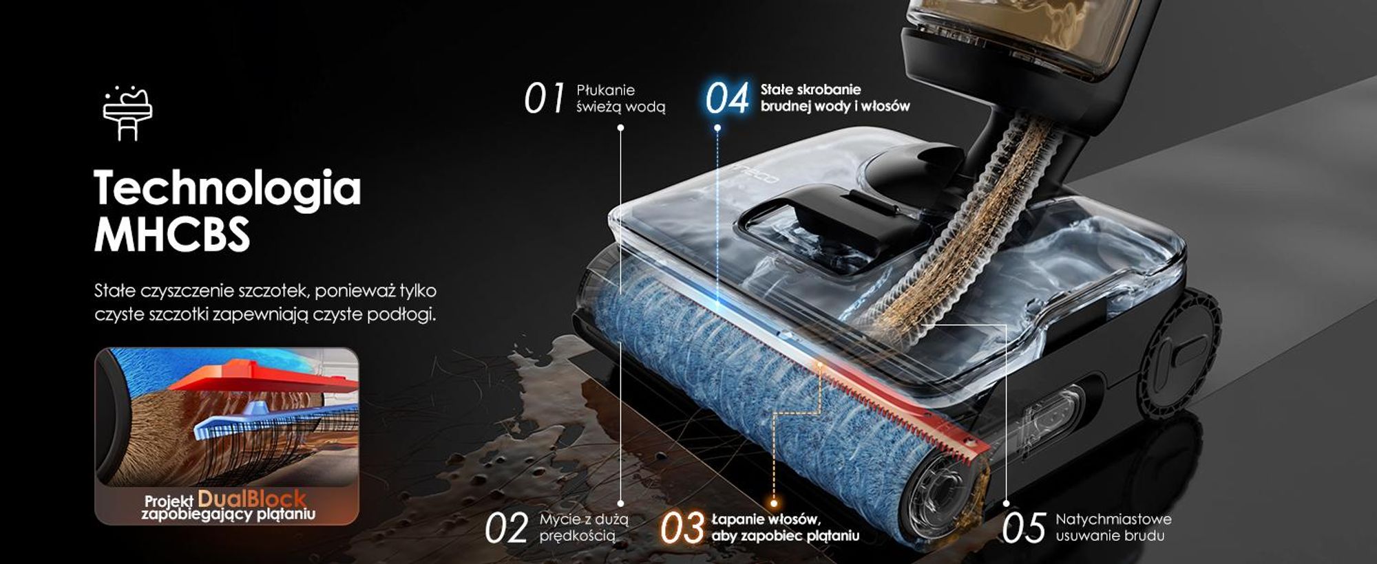 Tineco FLOOR ONE S7 Stretch Steam Bezprzewodowy Odkurzacze na sucho i mokro, 160℃ HyperSteam, Przeciwdziałający Splątaniu, FlashDry, Do 80 min pracy