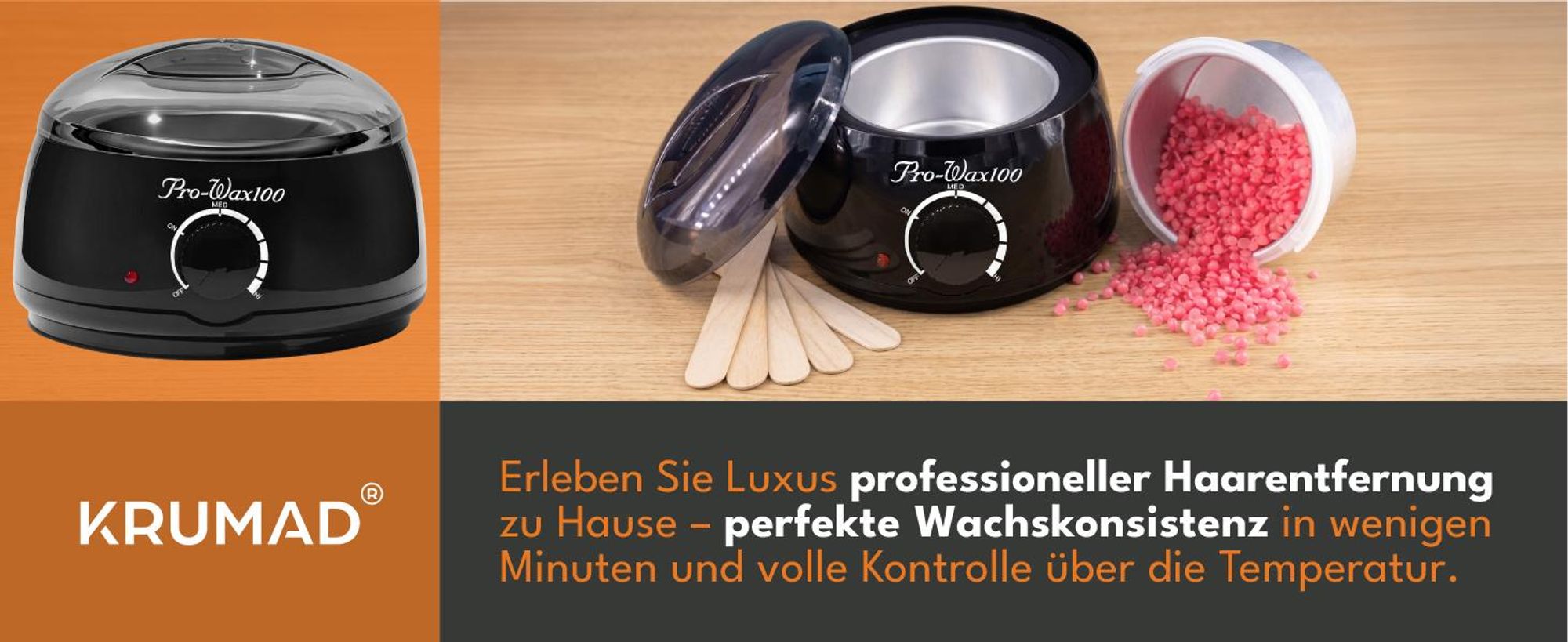 KRUMAD Wachswärmer 100W mit Temperaturregler, Wachsgerät zur Haarentfernung, Waxing Set für Wachsperlen & Warmwachs, Wax Pot