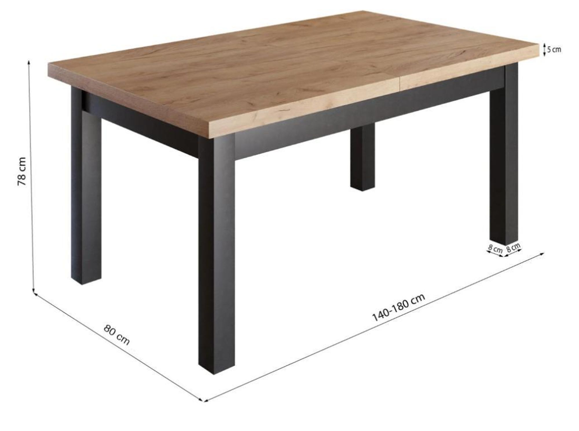 Furneo | Esstisch -  Ausziehbarer Tisch - HERMES - 80x140/180 cm - Wotan Eiche - Stilvoll und Robust - für Küche und Esszimmer – Loft