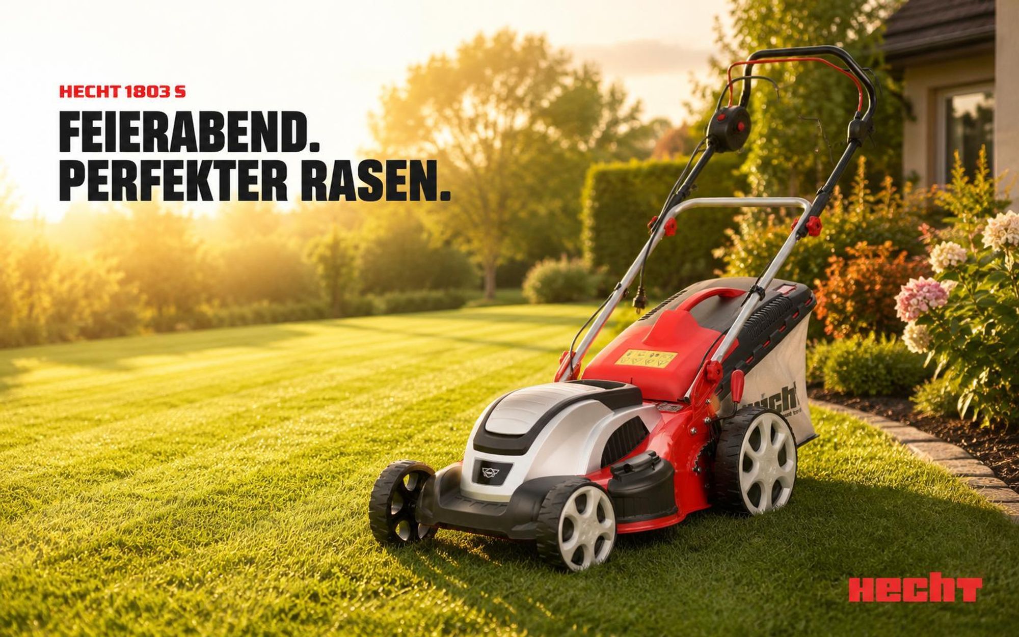 HECHT Rasenmäher Elektro mit Antrieb 1803 S | 5in1 | 46 cm Schnittbreite | 1800 W | 60 L Fangkorb | Mulchkit | Stahlgehäuse