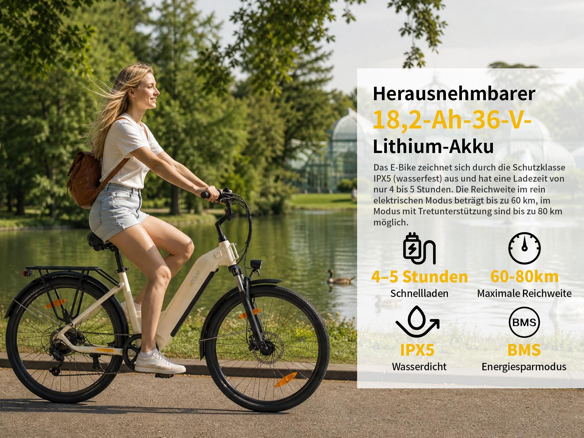 Otium3 E-Bike Elektrofahrrad 26 Zoll Citybike Tiefeinsteiger Damen Herren, 36V 18,2Ah Akku, 120 km, 250W, 25 km/h, Shimano 7-Gang, Scheibenbremsen