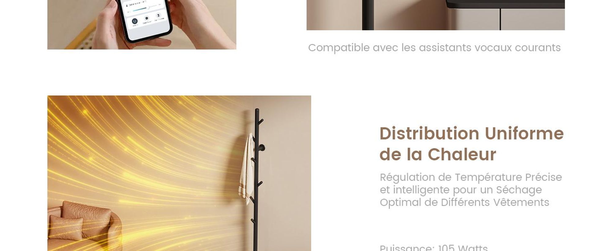 EMKE Sèche-serviettes électrique 100W Noir Mat, Design Arbre avec Écran LCD, Thermostat Intelligent WiFi & App, Minuterie, Chauffe-serviettes 150 cm
