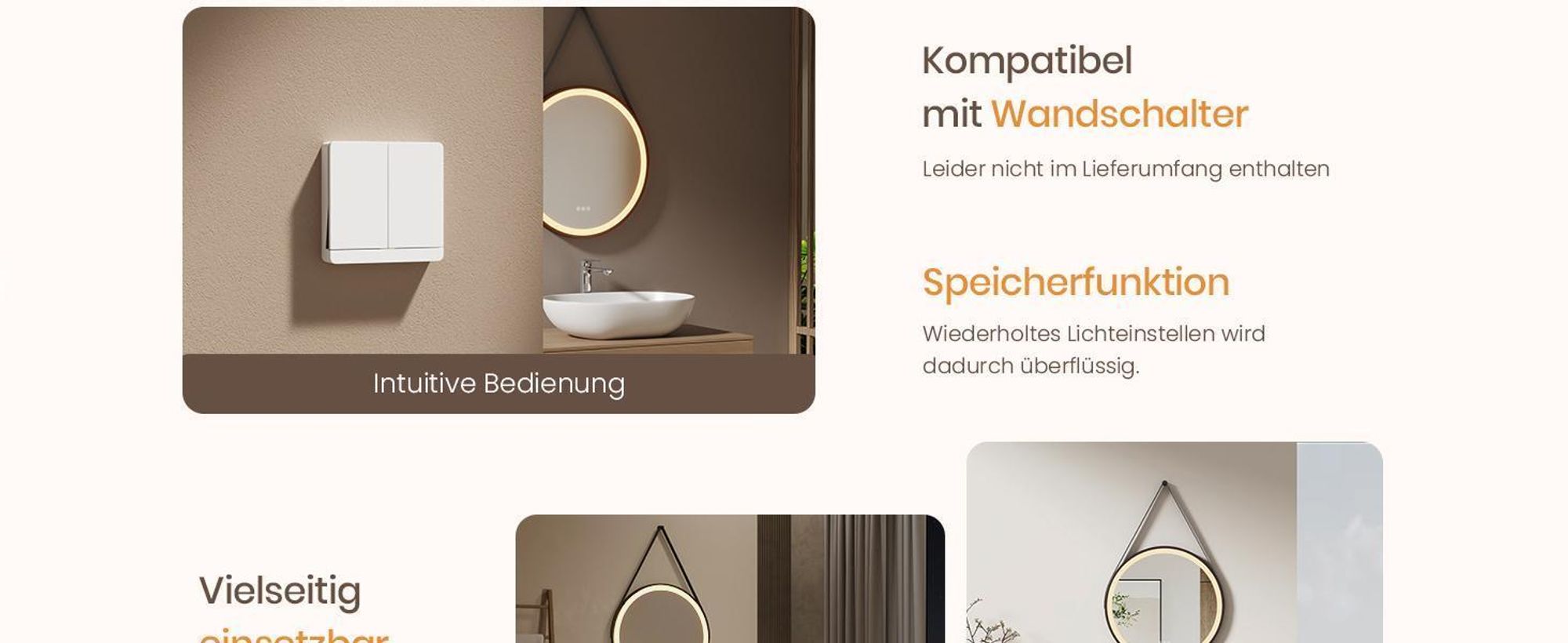 EMKE LED Badspiegel Rund 80 cm Durchmesser LED Spiegel Badezimmerspiegel mit Beleuchtung 3 Lichtfarbe 3000-6500K Kaltweiß Neutral Warmweiß Dimmbar Lichtspiegel mit Beschlagfrei und Touchschalter IP44 Energiesparend (Schwarz Design)