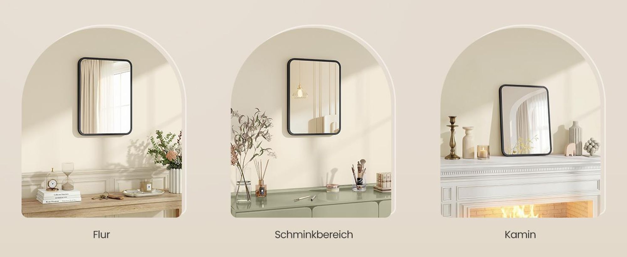 SONGMICS Wandspiegel, rechteckiger Spiegel, Aluminiumrahmen, 40 x 30 cm, mit Sicherheitsfolie, 2 Aufhängemöglichkeiten, schwarz