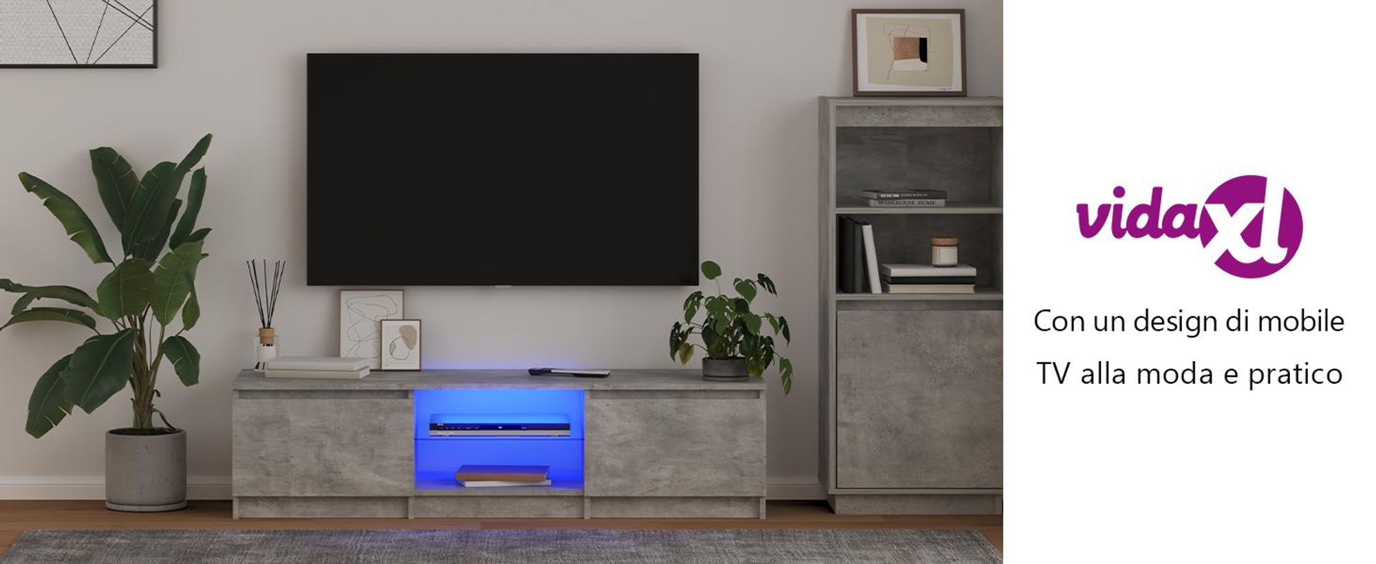Mobile TV con luci LED grigio cemento 140x40x35,5 cm