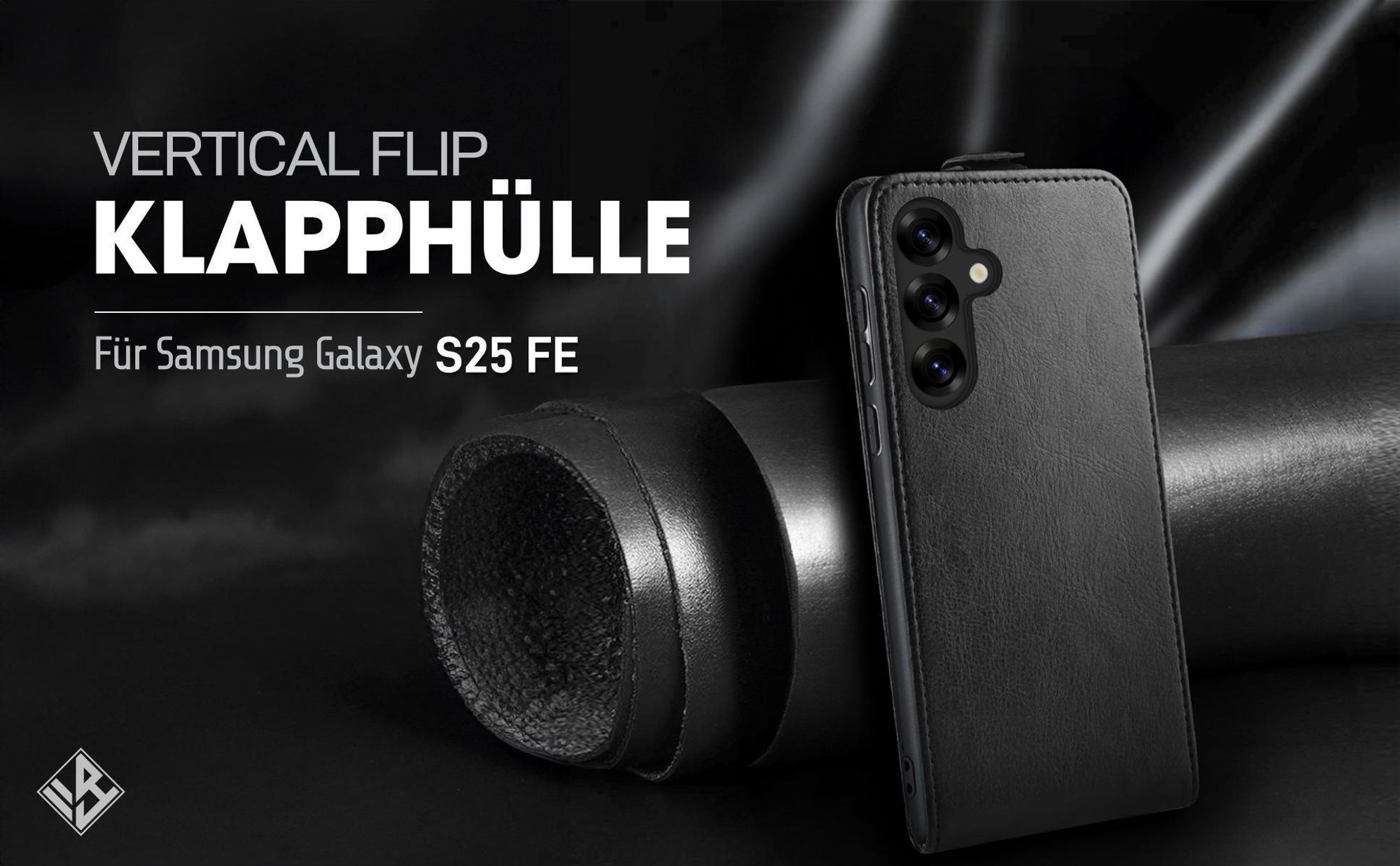 Vertikal aufklappende Handyhülle in Schwarz für Samsung Galaxy S25 FE