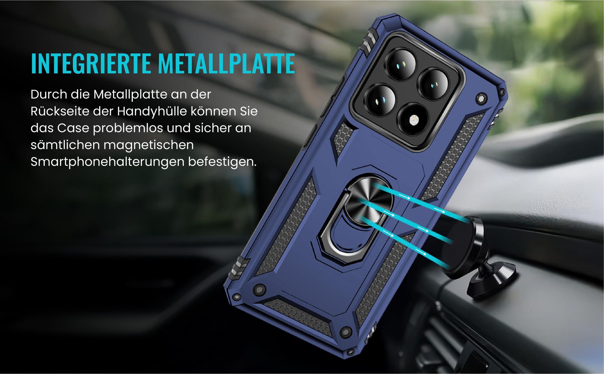 Bumper für Xiaomi 14T Pro in Blau mit Metallplatte