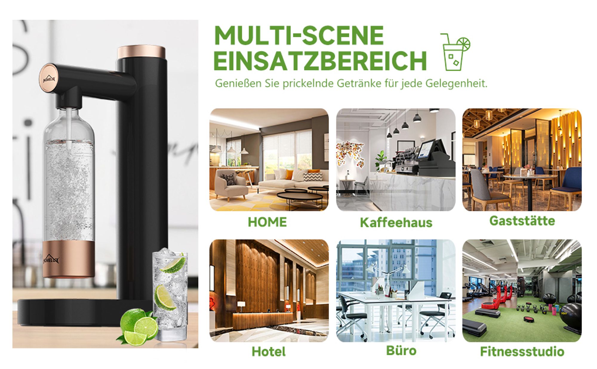 HOMELUX Wassersprudler, Sprudelwasser Maschine Mit 2 x 1L PET-Flaschen Bpa-Frei, Soda Maker, Wasser Sprudel GeräT, Water Carbonator, Schwarz