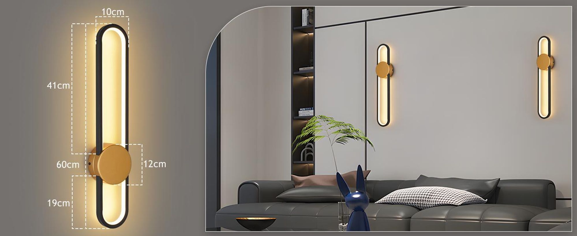 ZMH Wandlampe LED Wandleuchte Innen 12W Treppenhauslampe 60cm Gold Flurlampe Modern Design 3000K Warmweiß Minimalistische Wandbeleuchtung für Schlafzimmer Wohnzimmer Flur Treppenhaus Küche