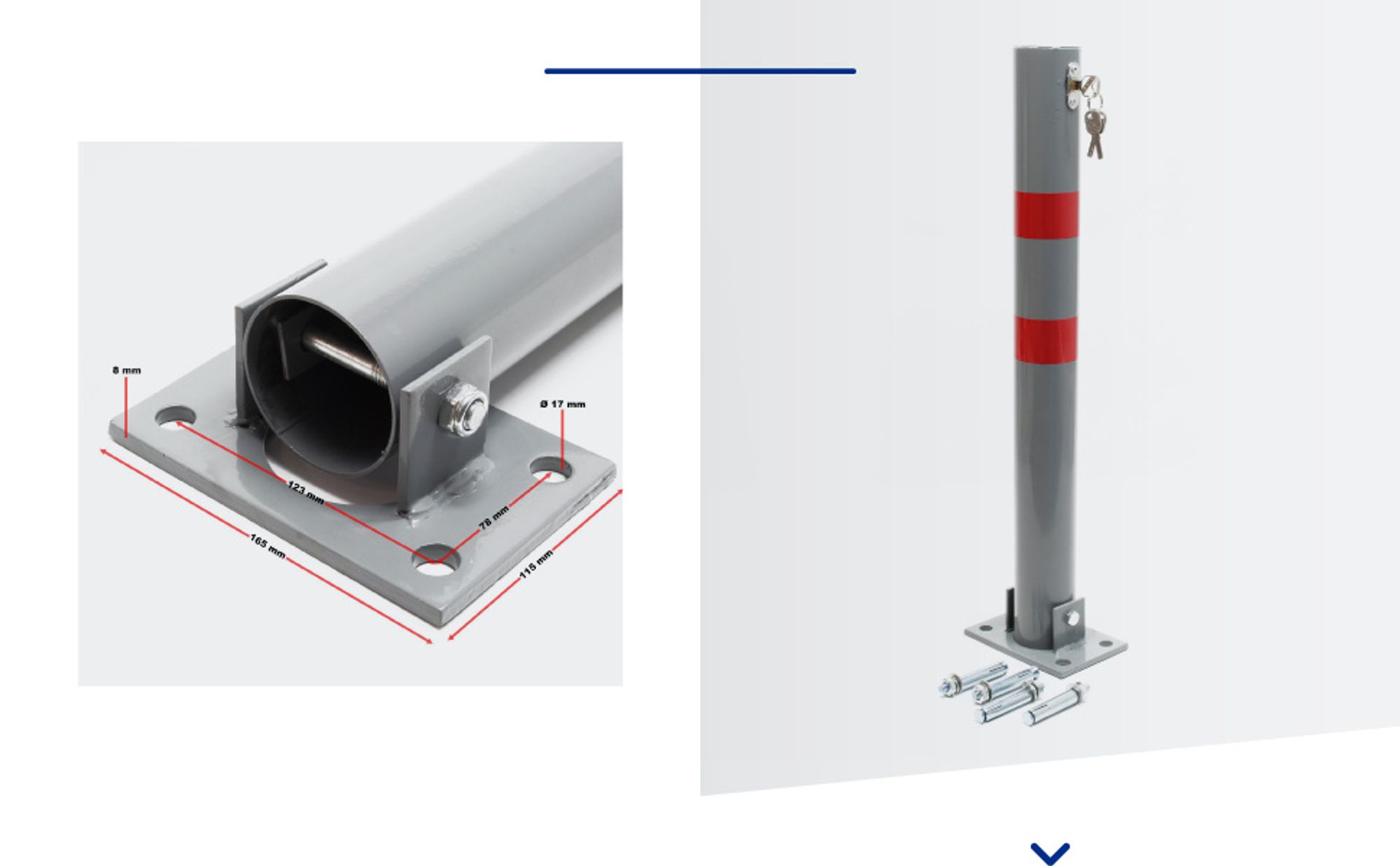 Wiltec Parkpfosten 705 x 75 mm, Parkplatzsperre klappbar rund, Absperrpfosten aus Stahl, Parkpfosten, Poller