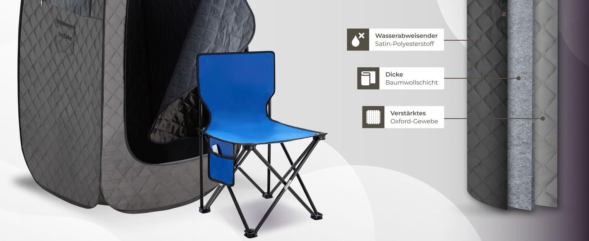 tectake® Mobile Dampfsauna ThermaLuxe I 2 l Dampfgenerator mit 1000 W inkl. Fernbedienung, Matte, Klappstuhl und Tragetaschen