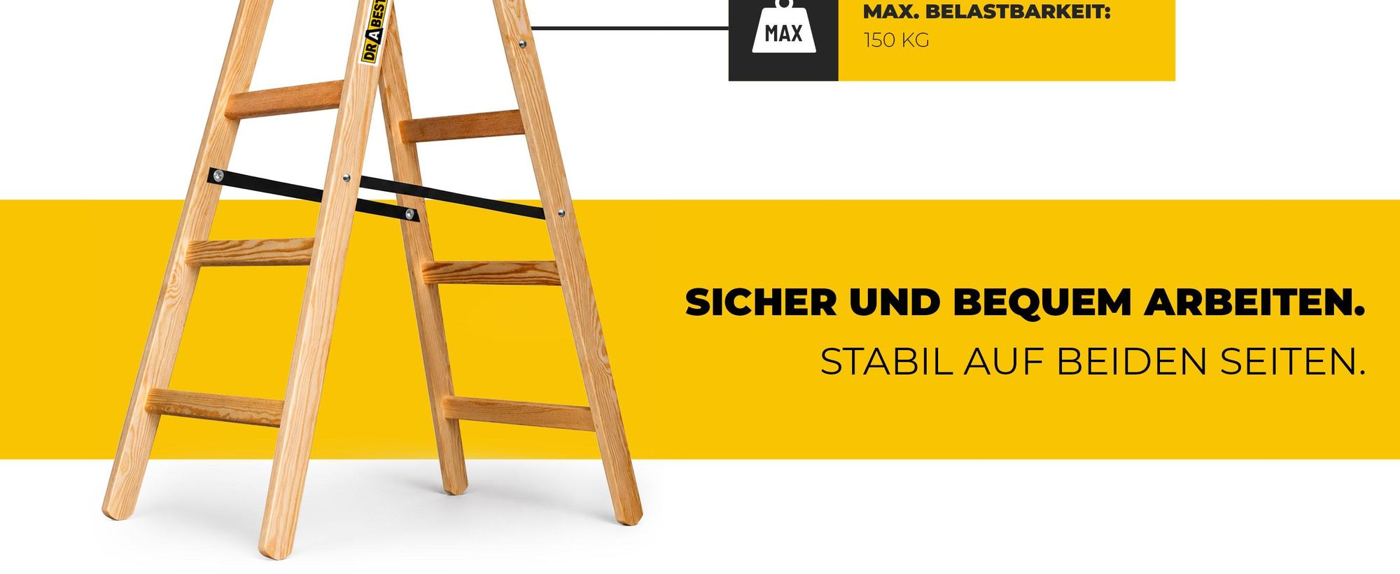 DRABEST | Leiter - PRO Serie - Malerleiter Holz - Holzleiter - 2 x 5 Stufen - Zweiseitige Klappleiter - Haushaltsleiter - bis 150 kg belastbar