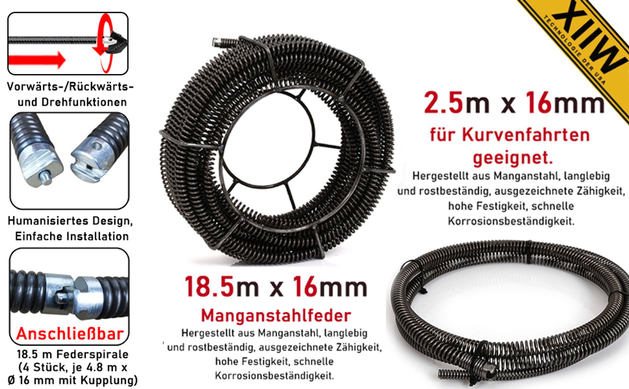 Ø16mm 18,5M Spiralen - Vorwärts- und Rückwärtsschalter