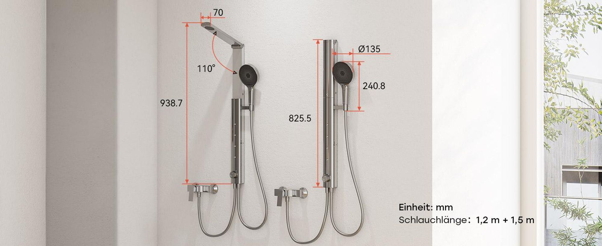 HOROW RainFlexi S1 Regendusche Set Massage ohne Armatur, Chrom Duschpaneel mit Großem Duschkopf, Klappbares Duschsystem, Höhenverstellbares Duschset