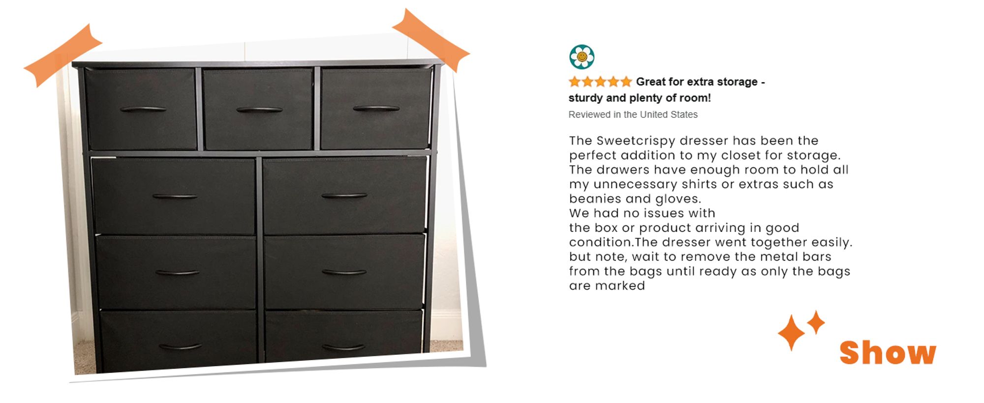 Sweetcrispy Kommode mit 9 Stoffschubladen ,Stoffkommode mit Stabilem Stahlrahmen, Ideal für Schlafzimmer, Wohnzimmer Mehrzweckschrank Schrank