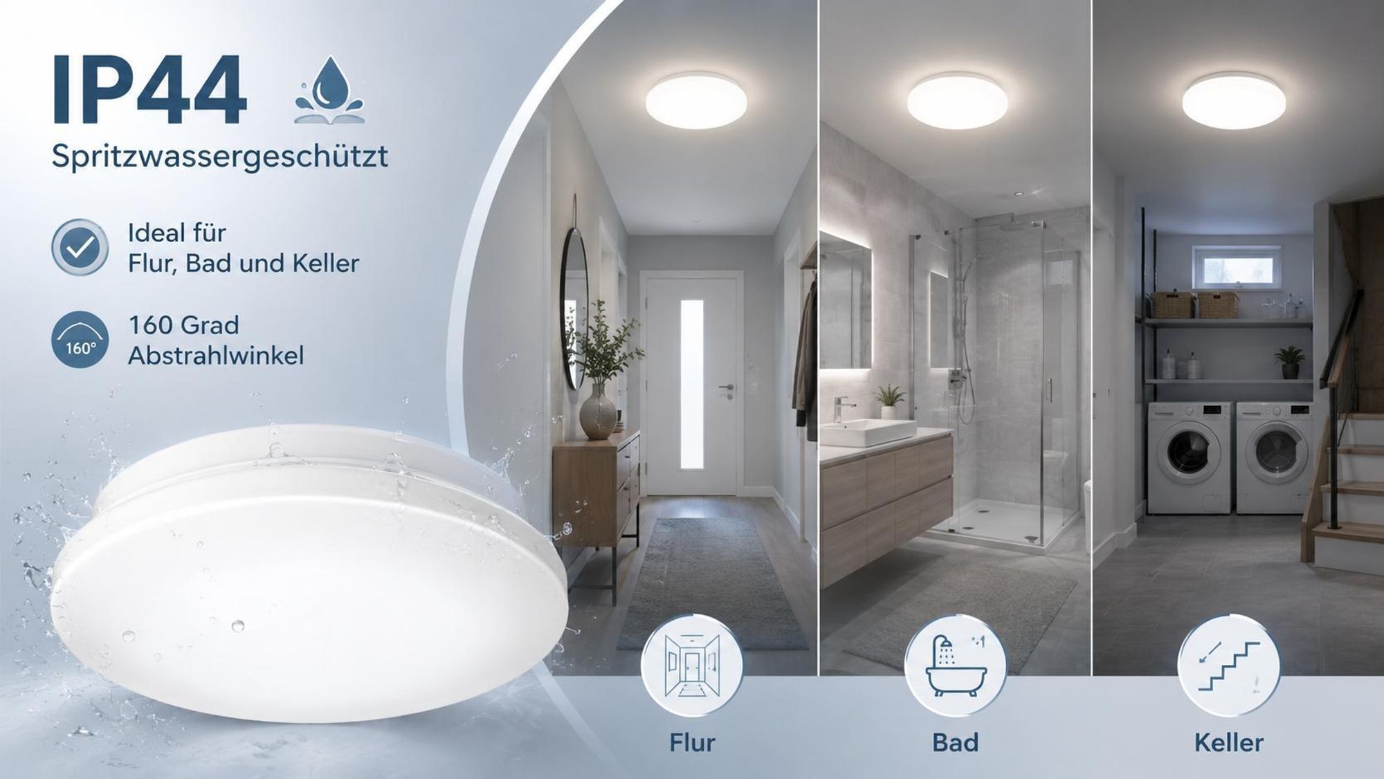 MasterLED LED Deckenleuchte IP44 12W 840lm Neutralweiß 4000K Flach Rund Modern Deckenlampe für Flur Küche Badezimmer