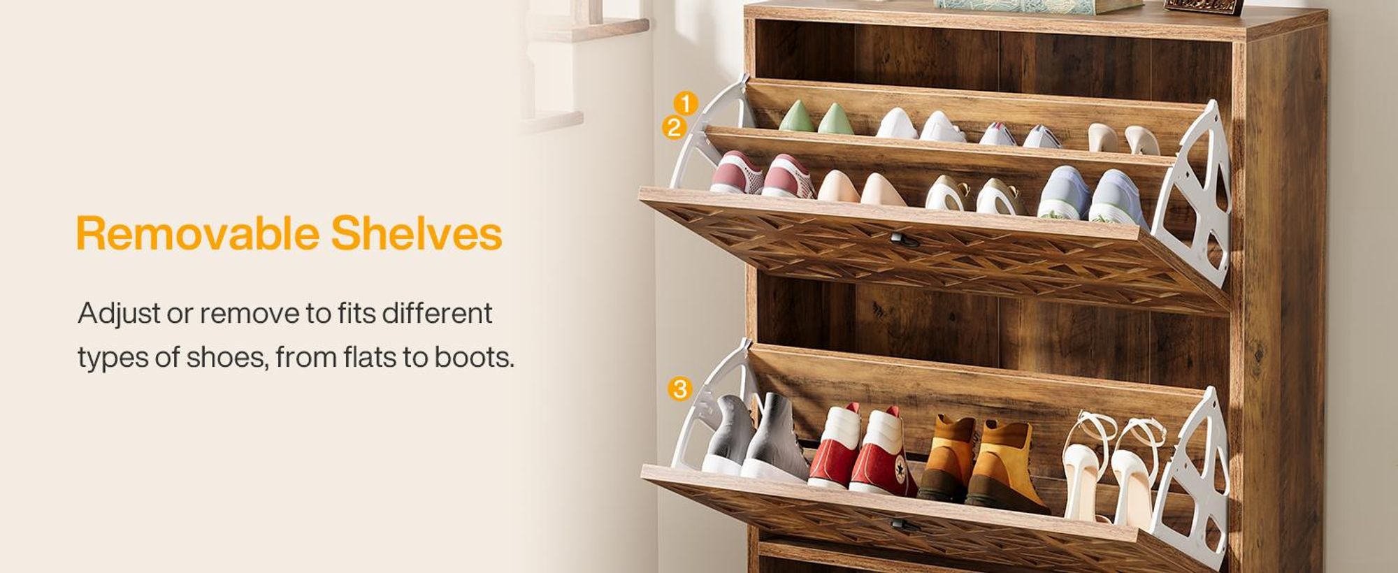 Tribesigns Schuhschrank, mit 2 Klappschubladen, Schuhablage, 20 Paar Schränke verstellbare Holz schmale Schuhkommode, 80 × 24 × 110 cm, Braun