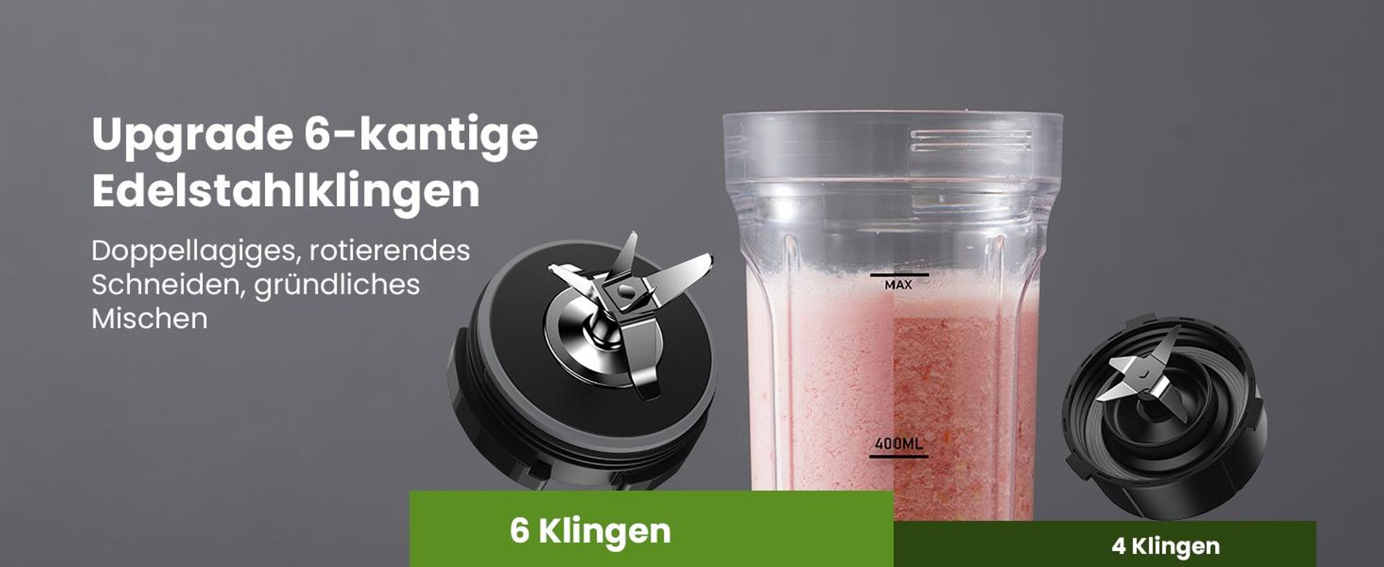 Smoothie Maker, StandMixer, Blender, 900W, mit 2 * 650ml Flasche, mixer mit Edelstahl 6-Klingen, BPA frei, Smoothies shakes und Säfte mit Rezepte