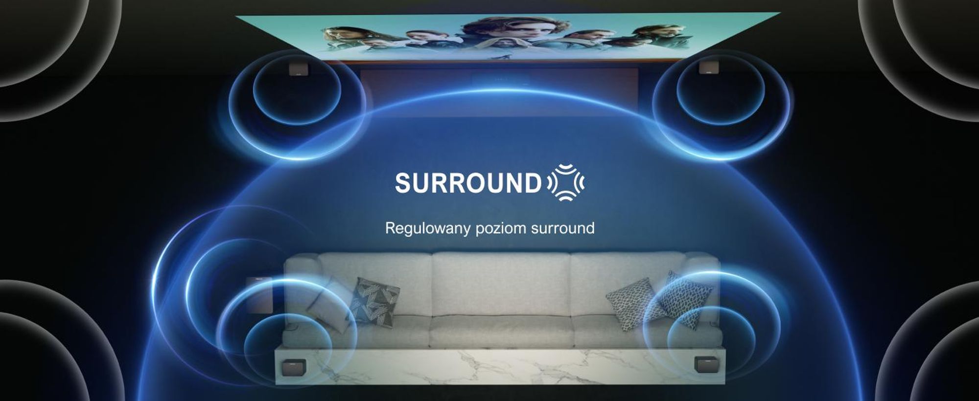 Wirtualny system dźwięku przestrzennego ULTIMEA 7.1 do telewizora, moc szczytowa 410 W, soundbar z regulowanym subwooferem i głośnikiem surround, sterowanie za pomocą aplikacji