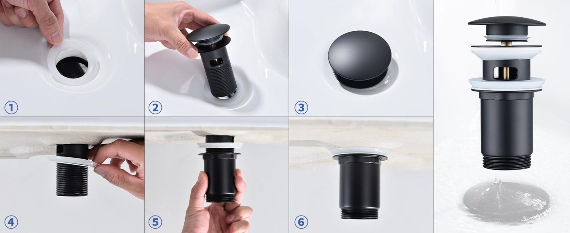Homelody Wasserhahn Bad mit Pop-Up Ventil Messing Ablaufgarnitur,Schwarz Waschtischarmatur Wasserfall,Waschbecken Armaturen fur waschbecken,Edelstahl