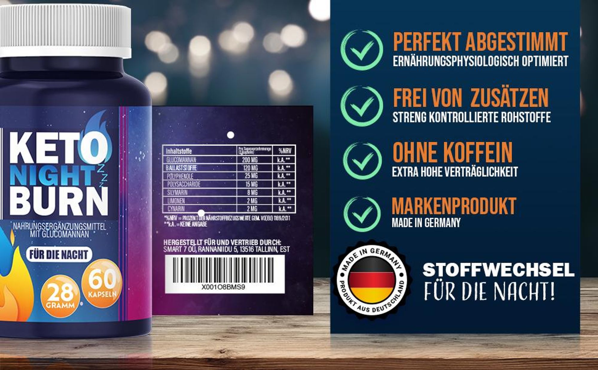 Enolenia® Keto Night Burn | Stoffwechsel & Fеttverbrennung - Garcinia Cambogia, L-Carnitin, Melatonin, Ashwagandha, Cholin – Body Workout