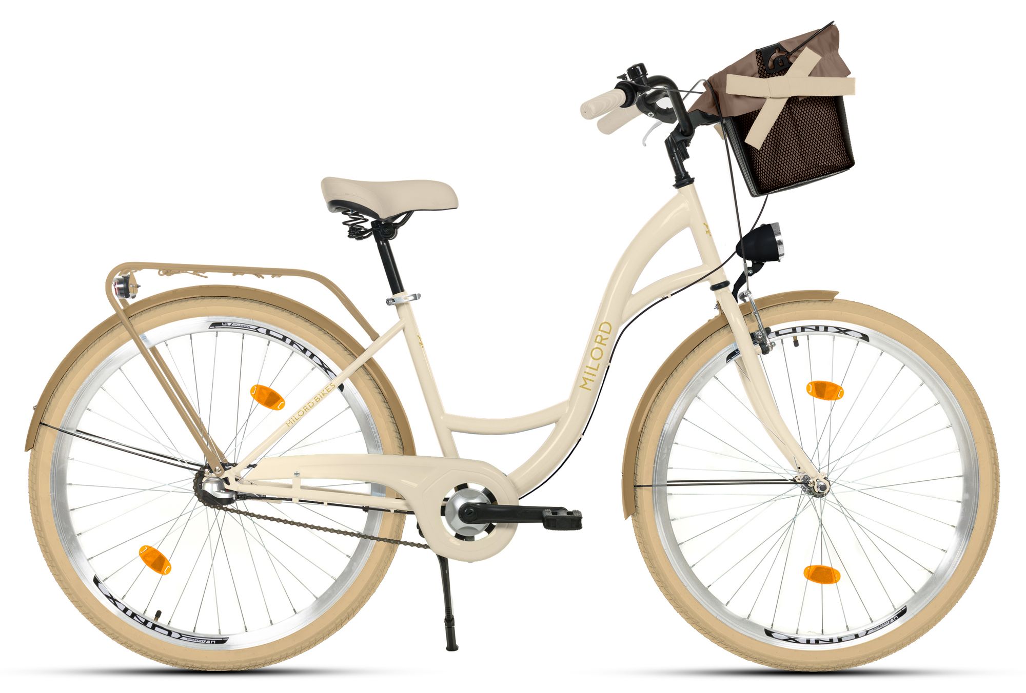 Milord Komfort Fahrrad Mit Korb Damenfahrrad, 28 Zoll, Creme-Braun, 3 Gang Shimano