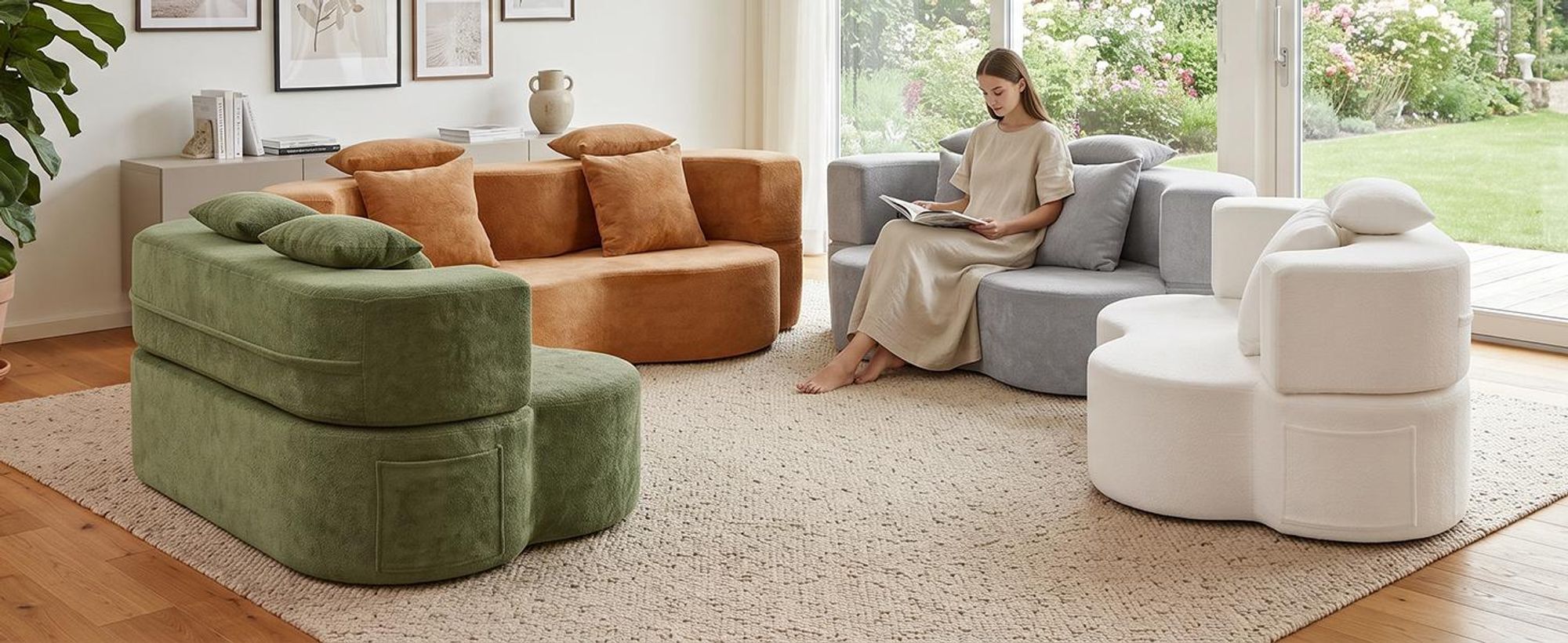 Sofa 3-Sitzer mit Schlaffunktion, 196 cm Komfortables Schlafsofa aus Teddyfleece, bis 450kg belastbar, Bettcouch, Couch Gästebett, platzsparend