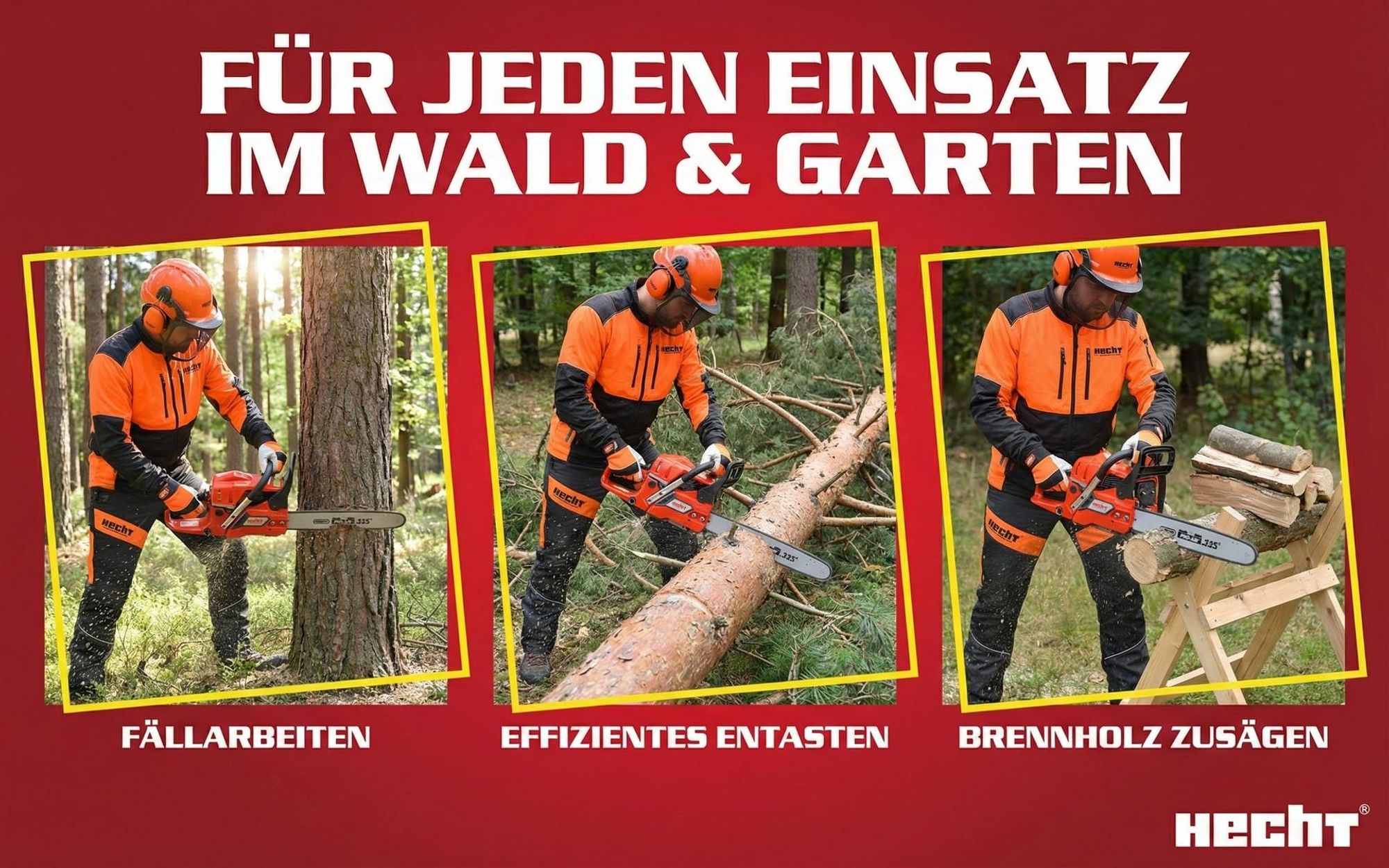 Kettensäge Motorsäge Benzin HECHT 62 | 45cm Schwert 40cm Schnitt Länge | 2,9kW / 4PS | S20,8 m/s | Baumkralle & Umlenkstern