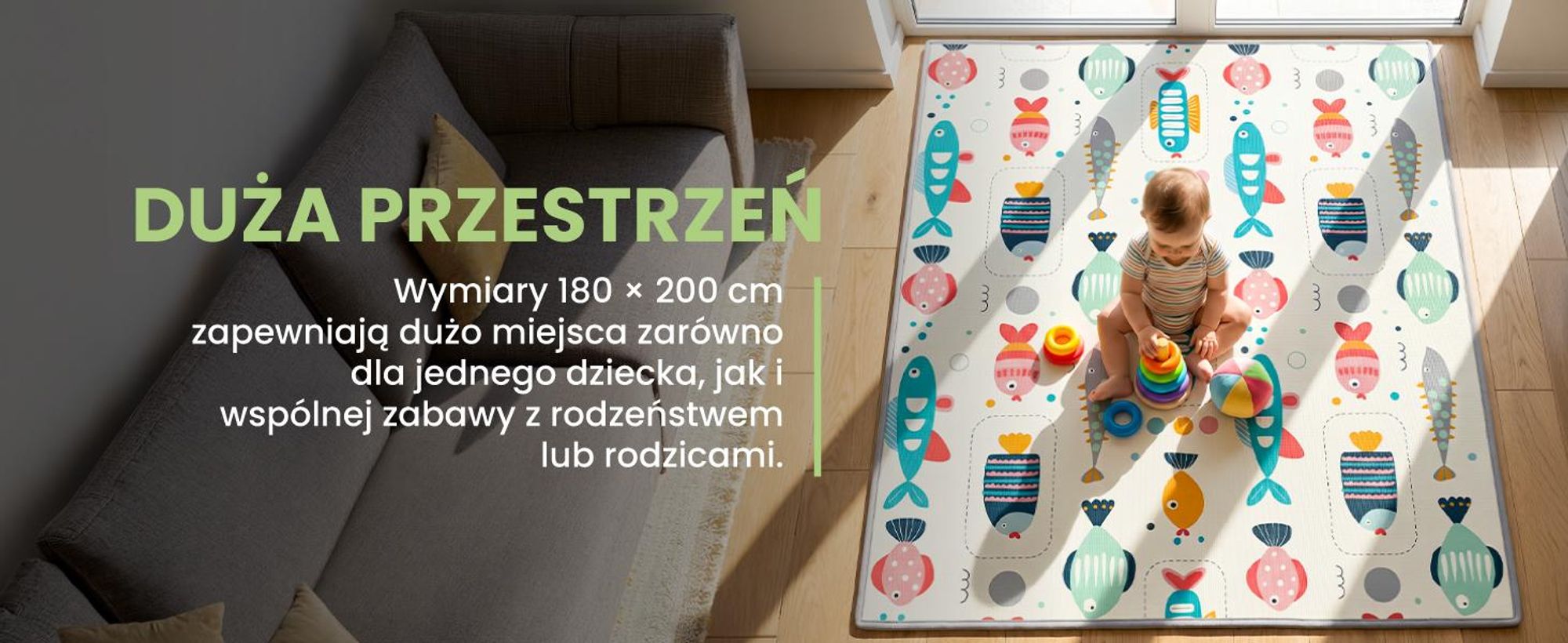 dwustronna mata do zabawy dla dzieci do raczkowania duża 180 na 200 cm wodoodporna i antypoślizgowa