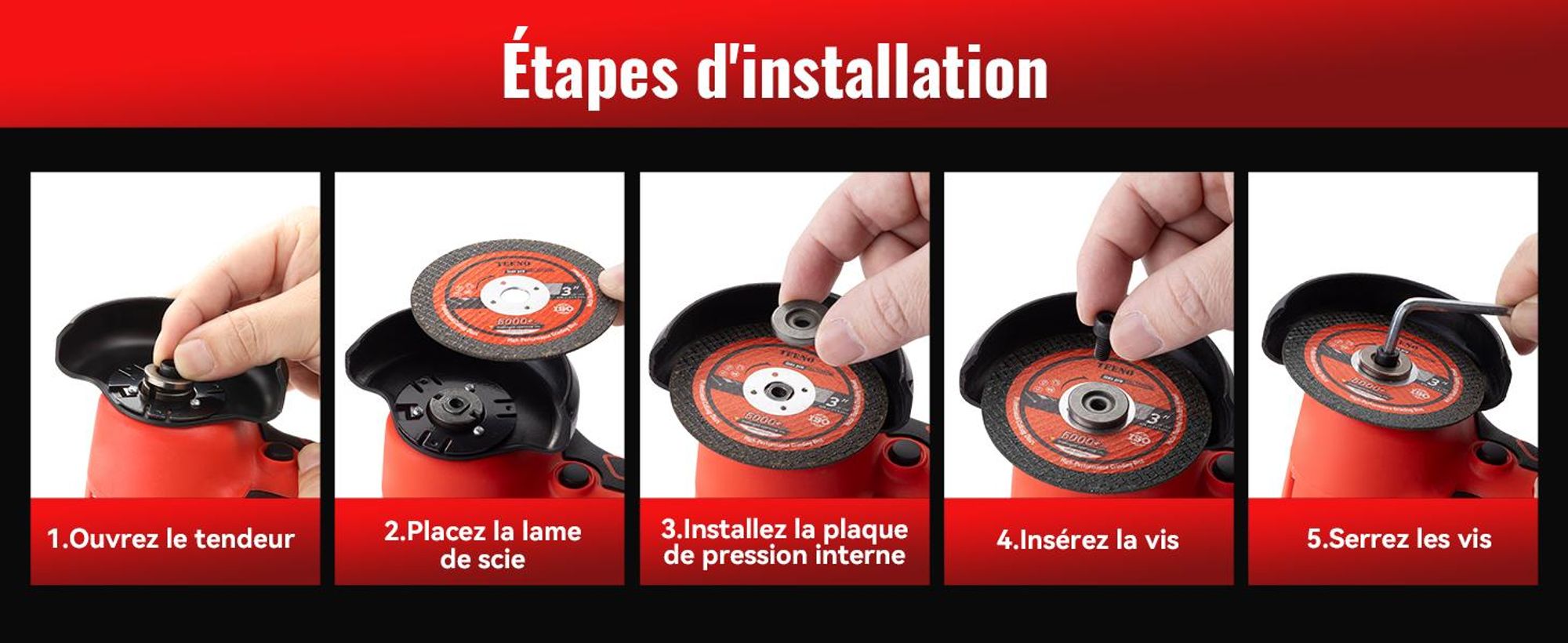Meuleuse d'Angle TEENO 19 500 RPM - Disqueuse Sans Fil 76mm, Kit Complet avec 2 Batteries 2000mAh et 6 Disques - Pour Meulage, Polissage, Découpe